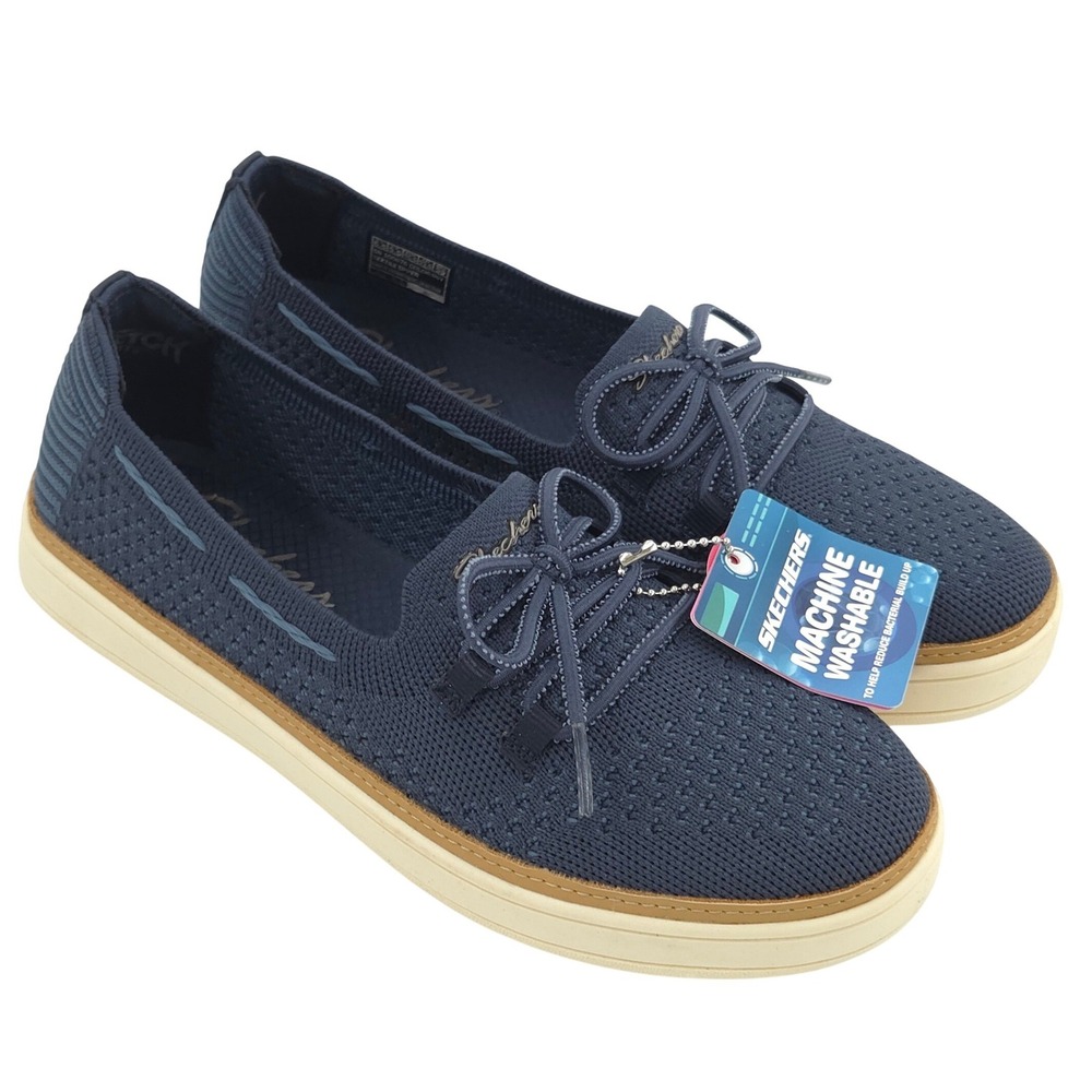 Skechers Coastal Drive Sneakers Womens 6.5 Blue Boat Shoe Knit Memory Foam NEW